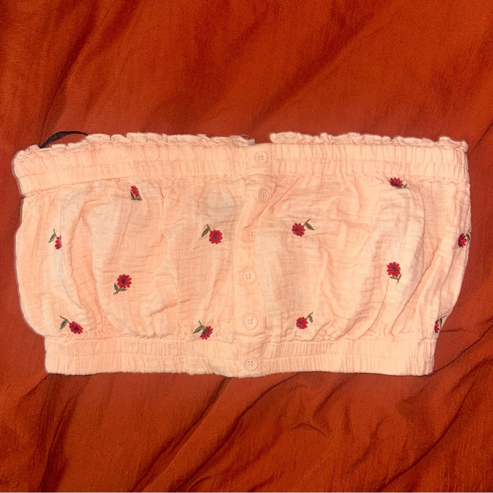 Sweet Pink Floral embroidered Tube Top - Forever 21 Large